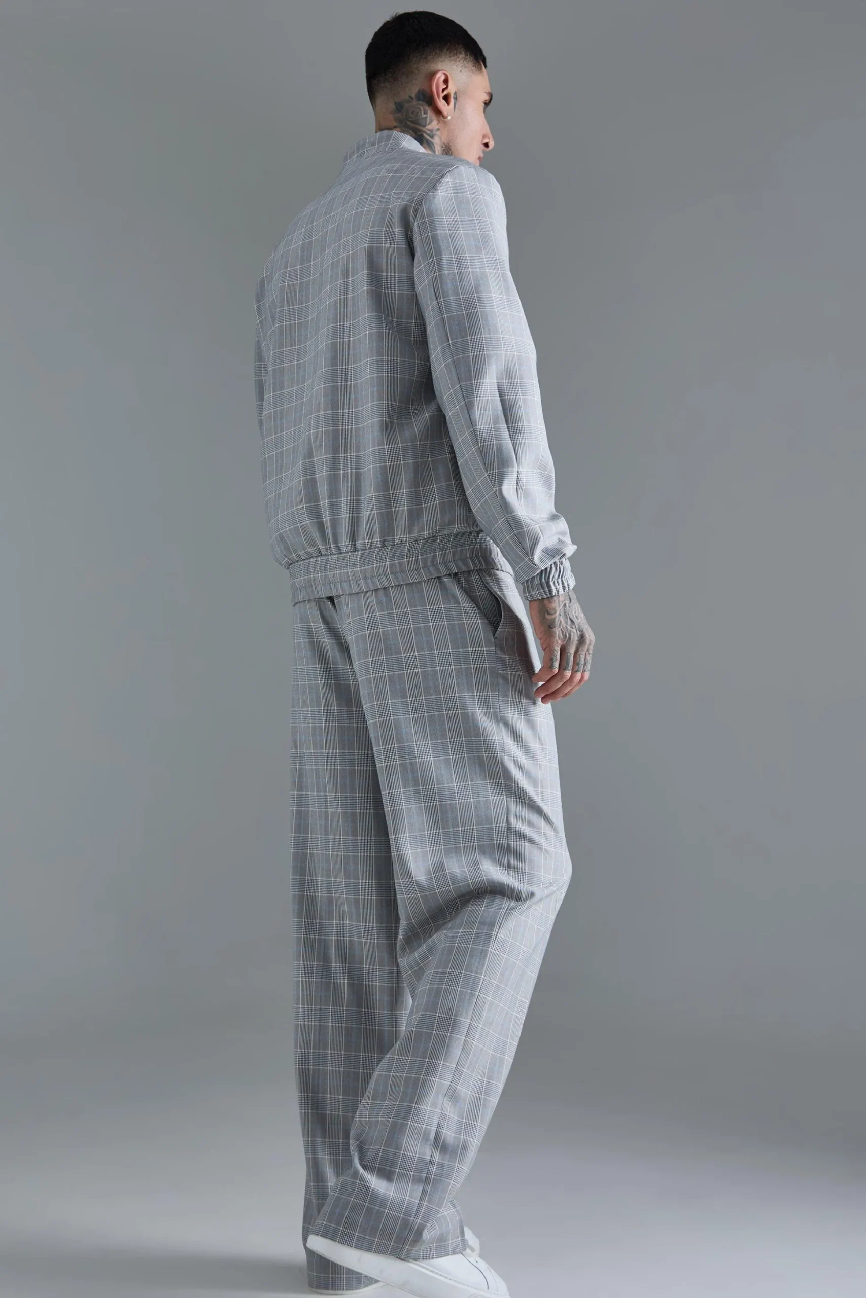 Tall Check Bomber And Trouser Set | BoohooMAN UK