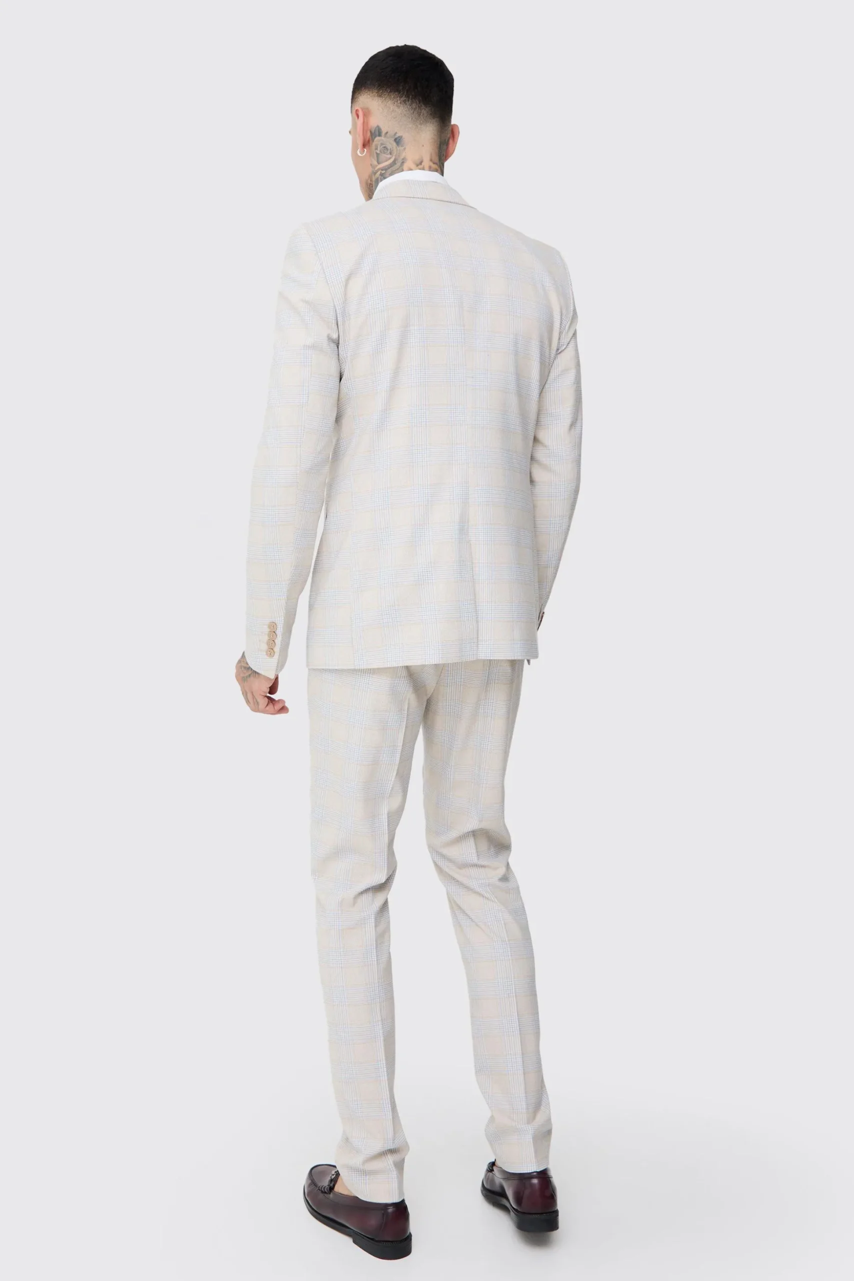Tall Checked Skinny Fit Blazer | BoohooMAN UK