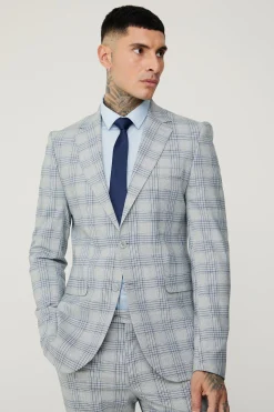 Tall Checked Skinny Fit Suit | BoohooMAN UK