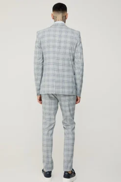 Tall Checked Skinny Fit Suit | BoohooMAN UK
