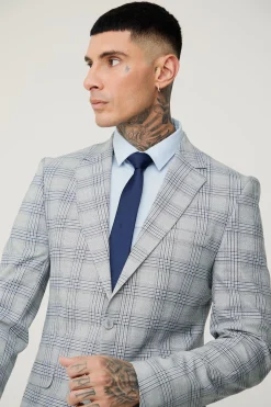 Tall Checked Skinny Fit Suit | BoohooMAN UK