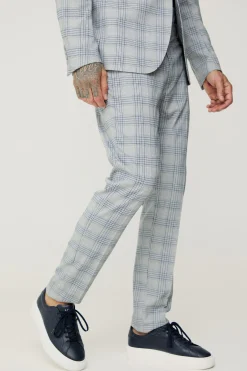 Tall Checked Skinny Fit Trousers | BoohooMAN UK