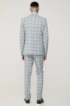 Tall Checked Skinny Fit Trousers | BoohooMAN UK
