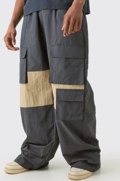Tall Colour Block Cargo Parachute Pants | BoohooMAN UK