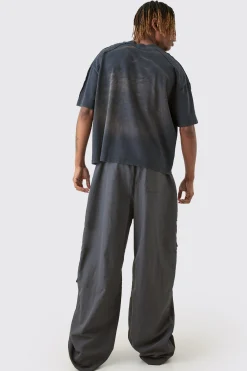 Tall Colour Block Cargo Parachute Pants | BoohooMAN UK