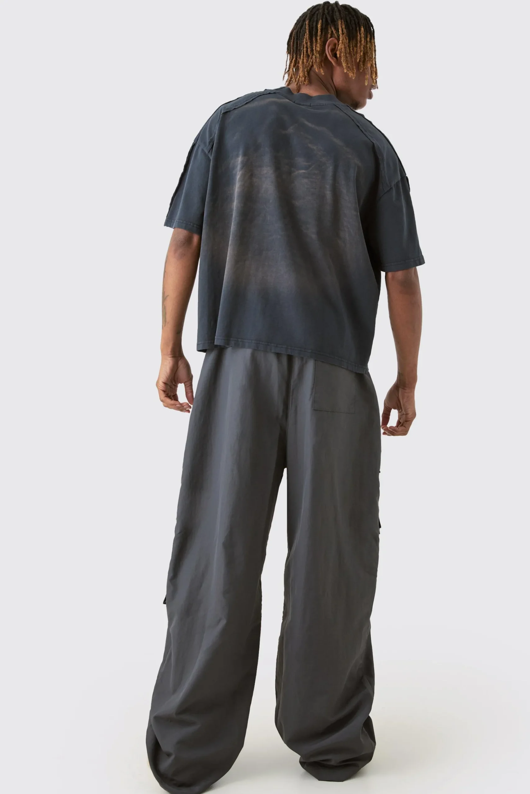 Tall Colour Block Cargo Parachute Pants | BoohooMAN UK