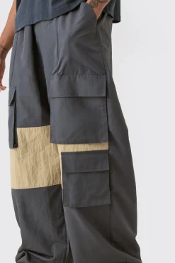 Tall Colour Block Cargo Parachute Pants | BoohooMAN UK