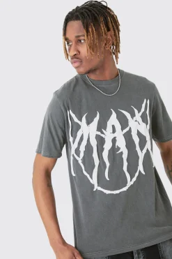 Tall Core Man Chain Puff Print T-shirt In Grey | BoohooMAN UK