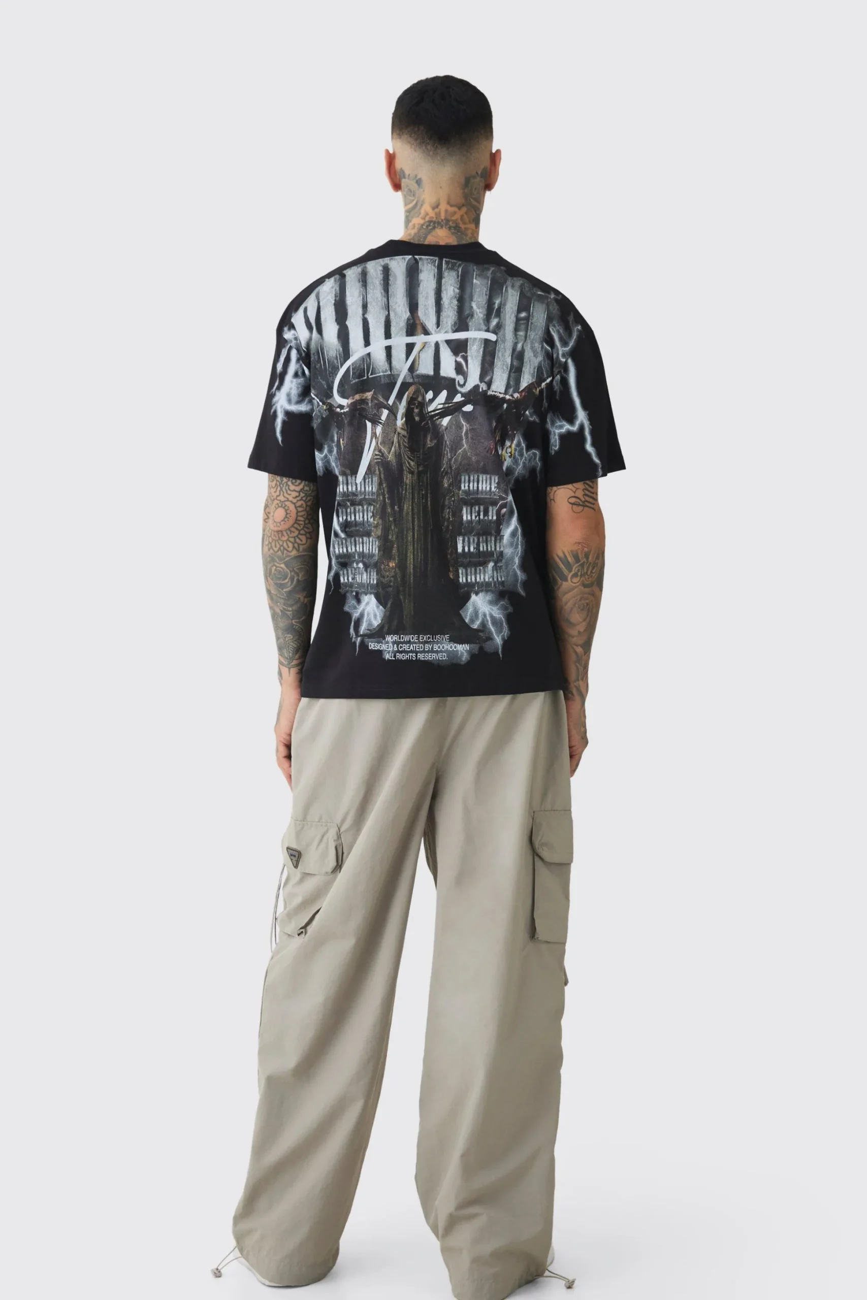 Tall Crinkle Nylon Cargo Parachute Trousers In Stone | BoohooMAN UK