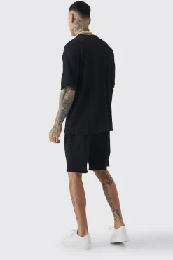 Tall Crinkle Textured T-Shirt & Short Set | BoohooMAN UK