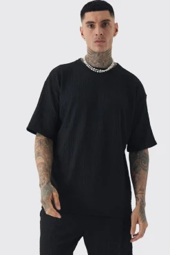 Tall Crinkle Textured T-Shirt & Short Set | BoohooMAN UK