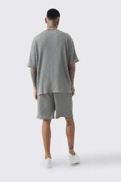 Tall Crinkle Textured T-Shirt & Short Set | BoohooMAN UK
