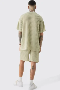 Tall Crochet Rib T-shirt & Short Set | BoohooMAN UK