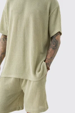 Tall Crochet Rib T-shirt & Short Set | BoohooMAN UK
