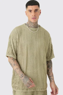 Tall Crochet Rib T-Shirt & Short Set | BoohooMAN UK
