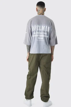 Tall Cuffed Hem Woven Tab Cargo Trousers In Khaki | BoohooMAN UK