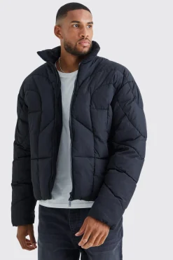 Tall Curved Panel Funnel Neck Puffer | BoohooMAN UK