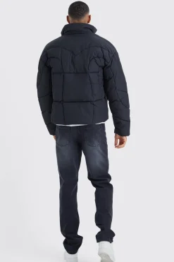 Tall Curved Panel Funnel Neck Puffer | BoohooMAN UK