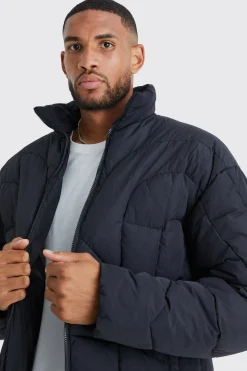 Tall Curved Panel Funnel Neck Puffer | BoohooMAN UK