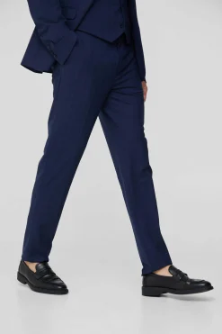 Tall Dark Blue Check Slim Fit Suit Trouser | BoohooMAN UK
