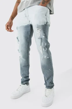 Tall Dark Grey Stretch Skinny Paint Effect Jean | BoohooMAN UK