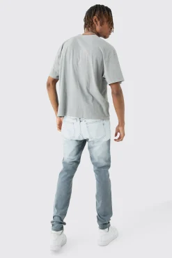 Tall Dark Grey Stretch Skinny Paint Effect Jean | BoohooMAN UK