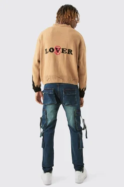 Tall Dark Wash Stretch Skinny Cargo Pocket Detail Jean | BoohooMAN UK