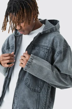 Tall Denim Acid Wash Hoodie | BoohooMAN UK