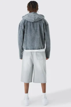 Tall Denim Acid Wash Hoodie | BoohooMAN UK
