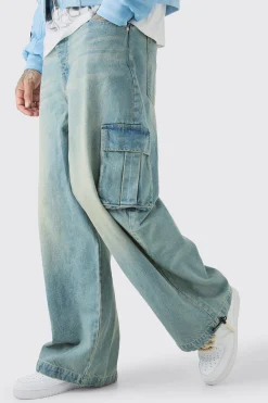 Tall Denim Cargo Parachute Jean | BoohooMAN UK