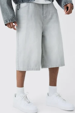 Tall Denim Jorts In Light Grey | BoohooMAN UK