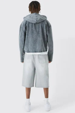 Tall Denim Jorts In Light Grey | BoohooMAN UK