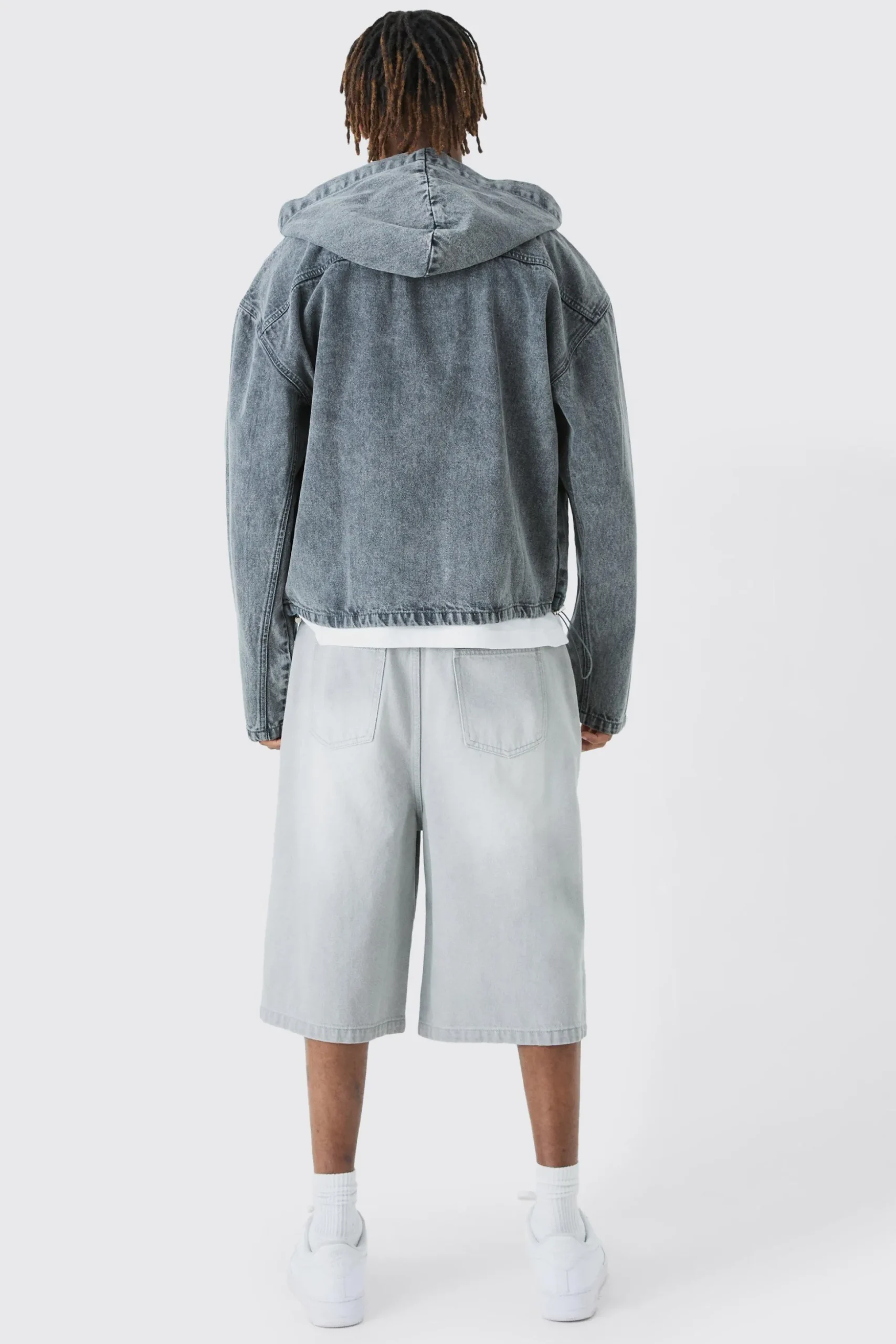 Tall Denim Jorts In Light Grey | BoohooMAN UK