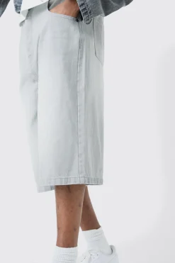 Tall Denim Jorts In Light Grey | BoohooMAN UK