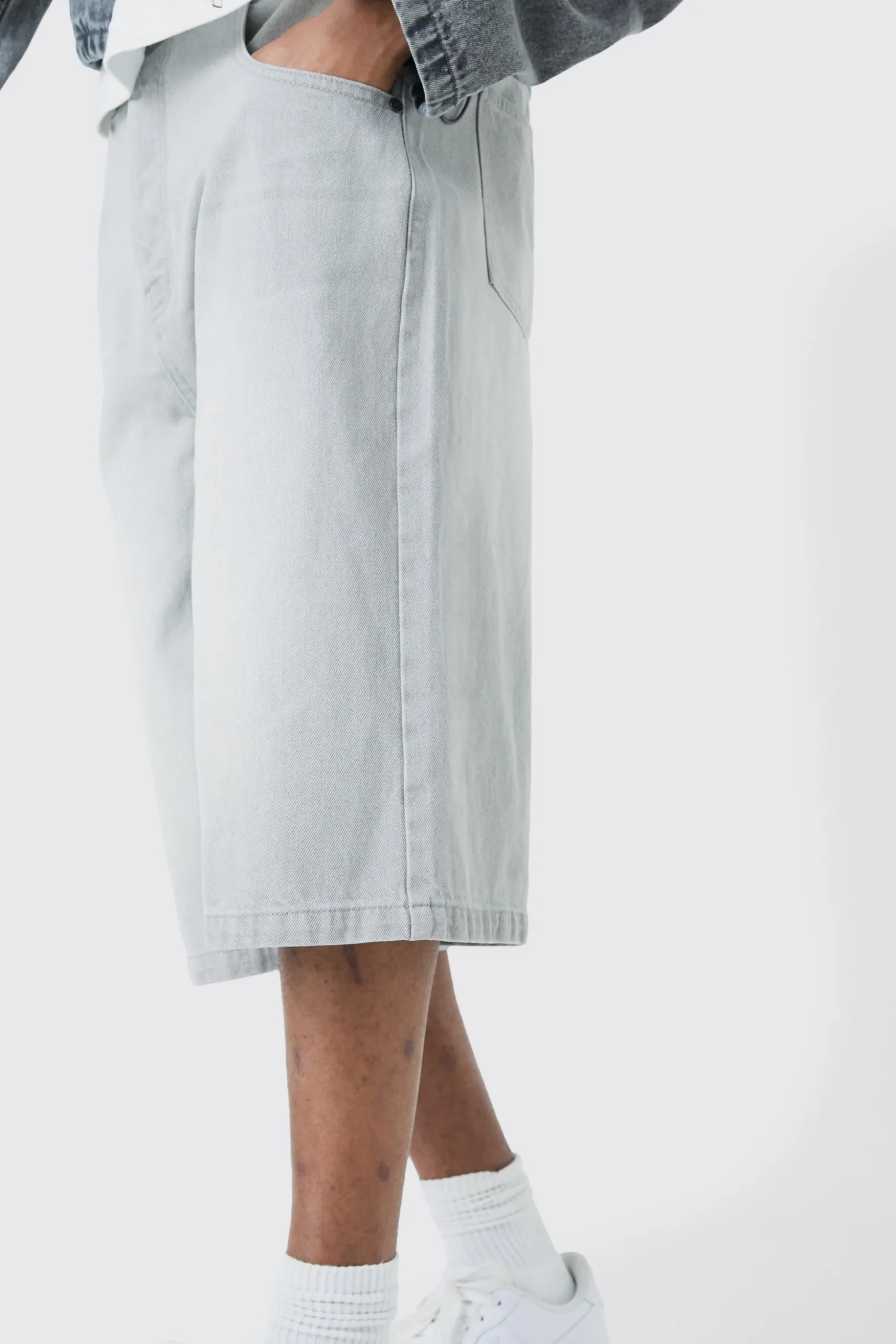 Tall Denim Jorts In Light Grey | BoohooMAN UK