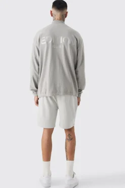Tall Distressed Applique Loose Short In Grey | BoohooMAN UK