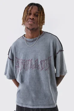 Tall Distressed Boxy Oversized T-shirt | BoohooMAN UK