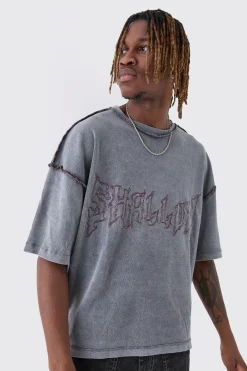 Tall Distressed Boxy Oversized T-shirt | BoohooMAN UK