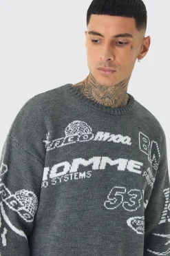 Tall Distressed Moto Crew Neck Jumper | BoohooMAN UK