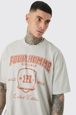 Tall Distressed Oversized Overdye Varsity T-shirt | BoohooMAN UK