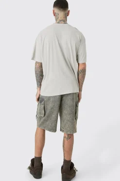 Tall Distressed Oversized Overdye Varsity T-shirt | BoohooMAN UK