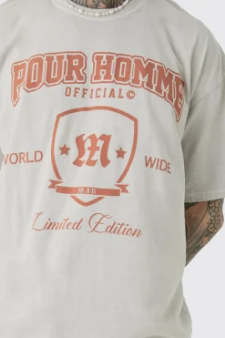 Tall Distressed Oversized Overdye Varsity T-shirt | BoohooMAN UK