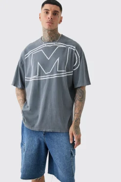 Tall Distressed Oversized Overdye Logo Graphic T-shirt | BoohooMAN UK
