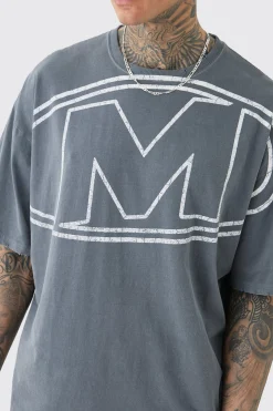 Tall Distressed Oversized Overdye Logo Graphic T-shirt | BoohooMAN UK
