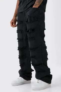 Tall Distressed Twill Overdyed Trouser In Washed Black | BoohooMAN UK