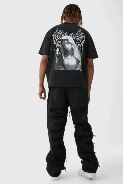 Tall Distressed Twill Overdyed Trouser In Washed Black | BoohooMAN UK
