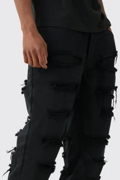 Tall Distressed Twill Overdyed Trouser In Washed Black | BoohooMAN UK