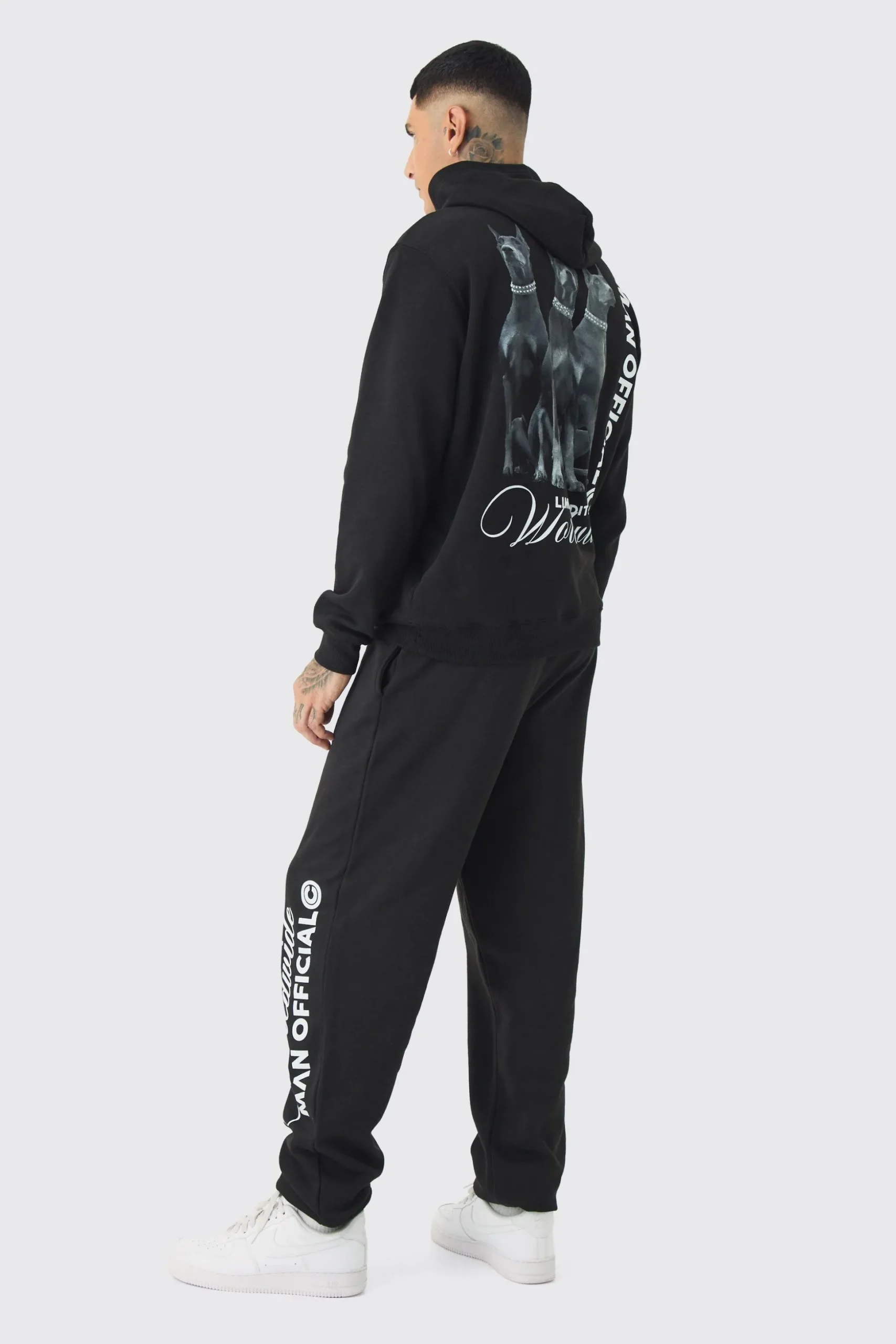 Tall Doberman Graphic Back Print Oversized Tracksuit | BoohooMAN UK
