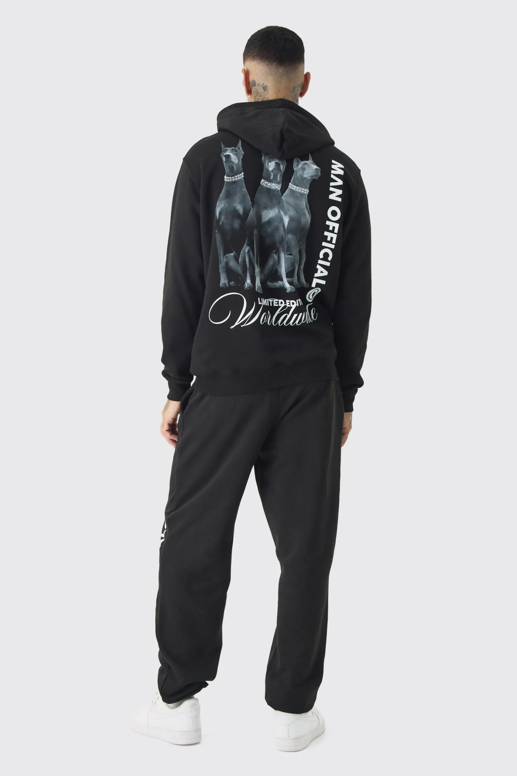Tall Doberman Graphic Back Print Oversized Tracksuit | BoohooMAN UK