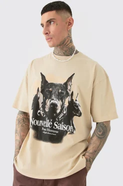 Tall Dobermann Printed Graphic Oversized T-shirt | BoohooMAN UK